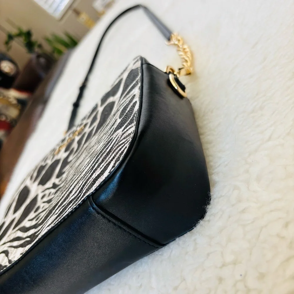 Michael Kors MK Monogram Black and White Animal Print Small Crossbody Bag